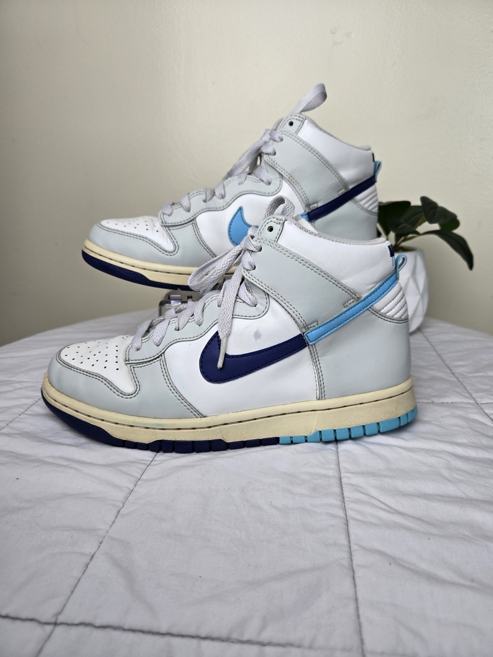 Nike Dunk High Retro Big Boys Shoes Sneakers Size 7Y Grey/white/blue - Picture 3 of 10